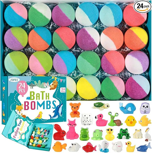 Bath Bombs for Kids with Surprise Inside, 24 Pack Kid Bath Bombs Gift Set, Easter Valentines Day Gifts for Kids Bubble Fizzy for Girls Boys with Toys Inside, Easter Basket Stuffers