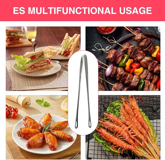 5 Pcs Stainless Steel Grill Tongs, 11 Inches Korean BBQ Tongs Japanese Barbecue Tweezers Clamp Tool for Home Outdoor Cooking Steak Salad Buffet Food Portable Kitchenware