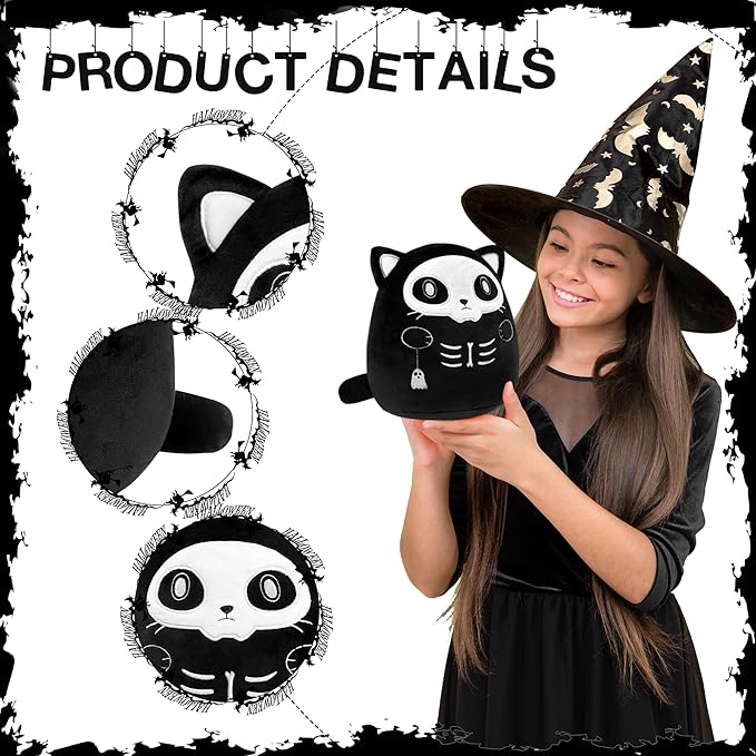 Halloween Stuffed Animal Plush Toy - 8 Inch Ghost Skull Black Cat Plush Pillow Soft, Cute Spooky Stuff Animals Plushies Gift for Kids Girls Boys, Nightmare Before Christmas Plush Party Decorations