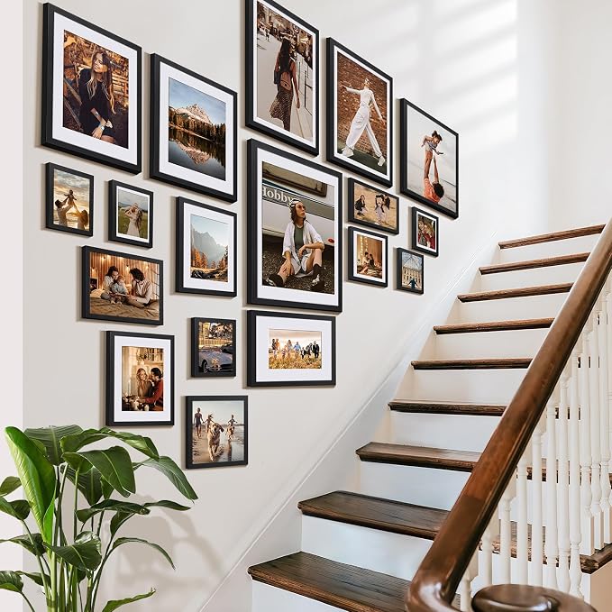 HappyHapi 4x6 Picture Frame Set of 10, Wall or Tabletop Display, Black | Black Picture Frames 4x6 Display Photos 3.5x5 with Mat or 4x6 without, Gallery Wall Frame Set, Modern Classic Home Decor