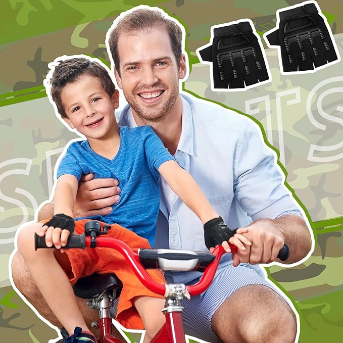 Boao 3 Pairs Kids Half Finger Bike Gloves Non-Slip Breathable Adjustable Birthday Gift for Boys Girls for Bike Workout