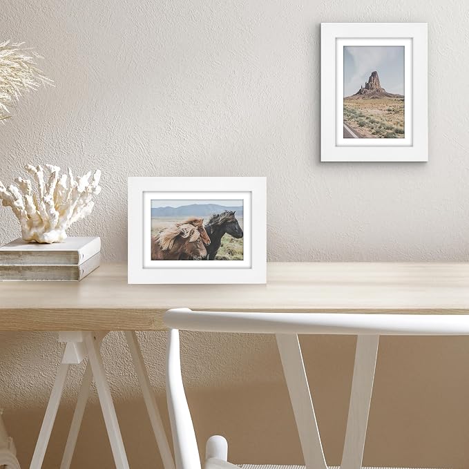 Americanflat 5x7 Picture Frame - Matted to 4x6 - Engineered Wood - White | Shatter-resistant glass, wall or tabletop display with included easel, sawtooth hangers included, use with or without mat