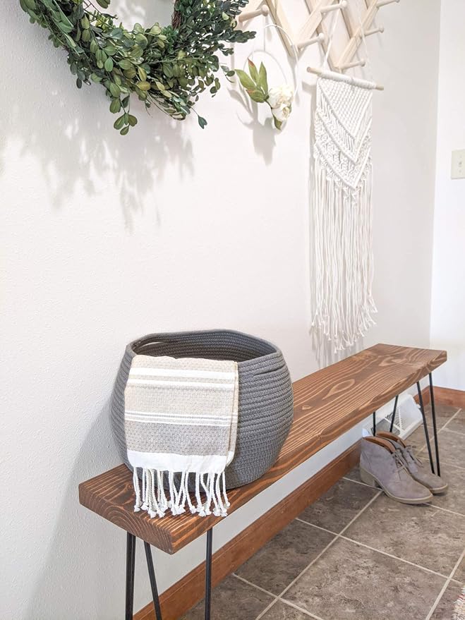 Goodpick Round Woven Storage Basket for Shelves, 12.5" x 8.3", Grey | Decotative Small Basket for Organizing Dog Cat Toys, Gift Basket Empty for Baby Shower, Plant Baskets, Living Room & Nursery