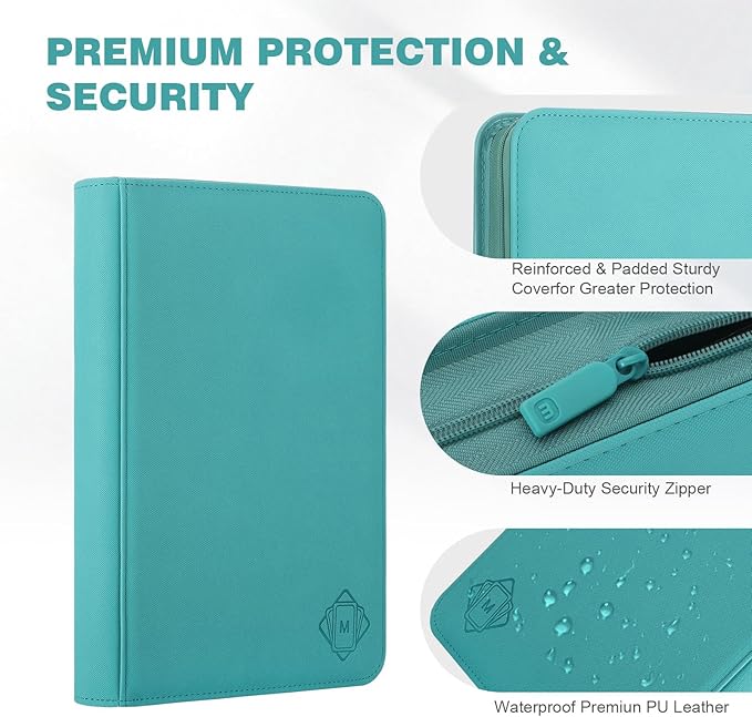 Trading Card Binder with 9 Side Loading Pocket Card Album Hold Up to 540 Cards PU Card Collection Binder, Collectible Albums Card Folder for MTG, TCG, Sports Cards（9-Cyan）