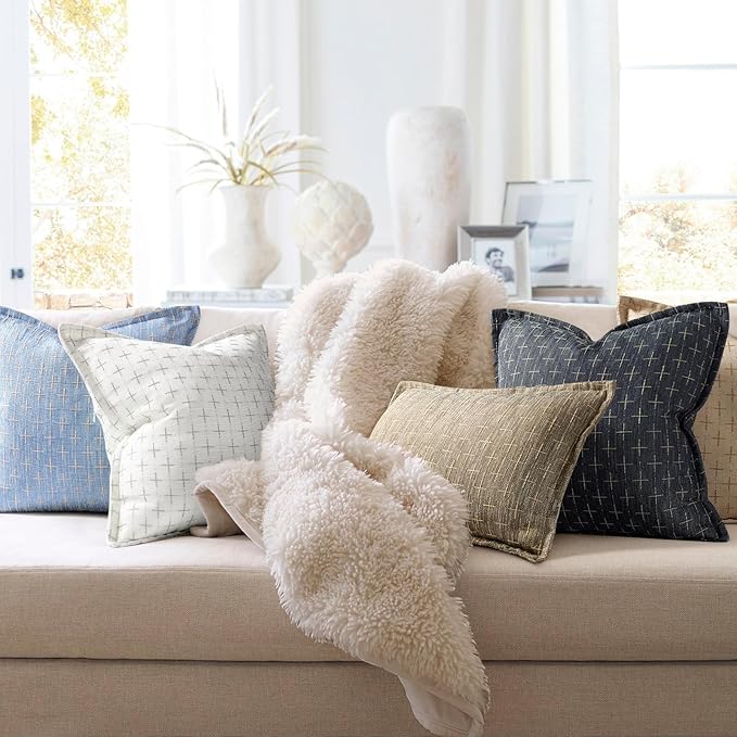 Pillow Covers 20x20 Set of 2 Soft Polyester Textured Pillow Covers with Stylish Flange Edge Cozy Farmhouse Throw Pillows for Couch Bed Sofa Living Room