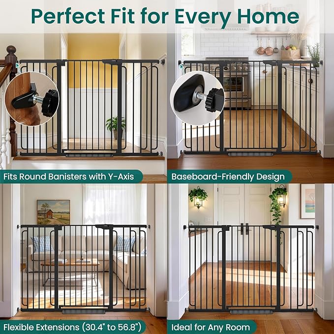 Cumbor 36" Extra Tall Baby Gate for Stairs, 30.4-56.8" Extra Wide Dog Gate Indoor, Dual Lock & Self-Closing Child Gate for Doorways, Hallways & Large Opening, Safety Baby Proofing for the House, Black