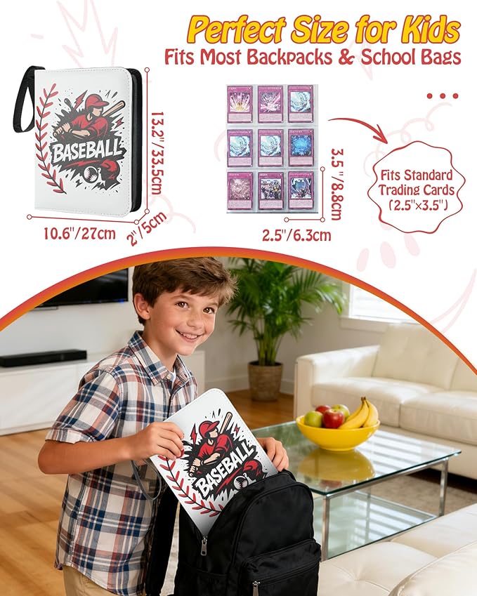Trading Card Binder, 9-Pocket, Holds 1080 Cards, 120 Pages Side-Loading Card Album, PU Leather, Acid-Free Archival Sleeves, Durable Organizer for MTG, TCG & Sports Cards, Gift for Kids, Boys and Girls