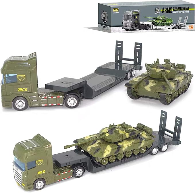 ZUKULIFE Military Vehicles and Army Battle Site Toys Flatbed Truck with Tank, Gift for 3 4 5 6 Year Olds Boys Kid Toddler Child