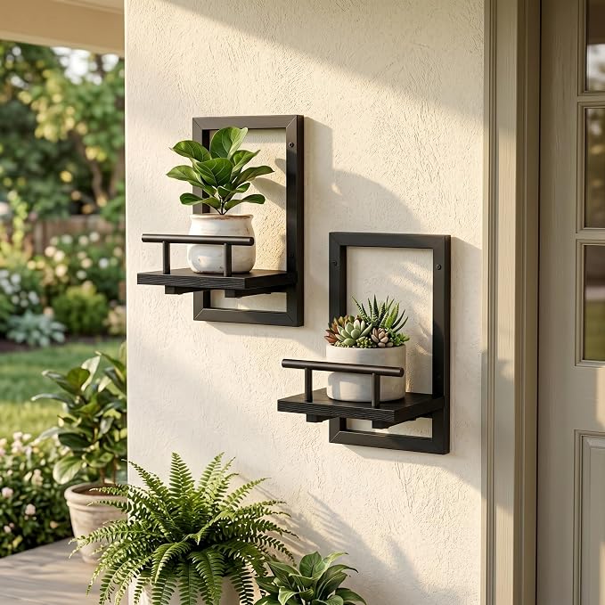 Sbosbo Floating Shelves for Wall Plant Shelf Indoor Wall Mounted Shelves | Wall Planters for Indoor Floating Plant Shelves for Bedroom, Living Room, Kitchen, Office, Bathroom Decor (Black, 3 Pack)