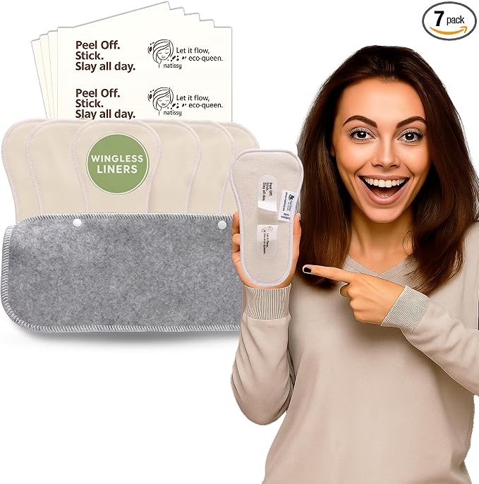 Wingless Camel Toe Panty Liners with Adhesive Sticker (Small, 7-Pack) – 2-in-1 Reusable Camel Toe Guard & High-Temp Washable Cloth Liners – 100% Breathable Organic Cotton, Stay-Put – Made in EU