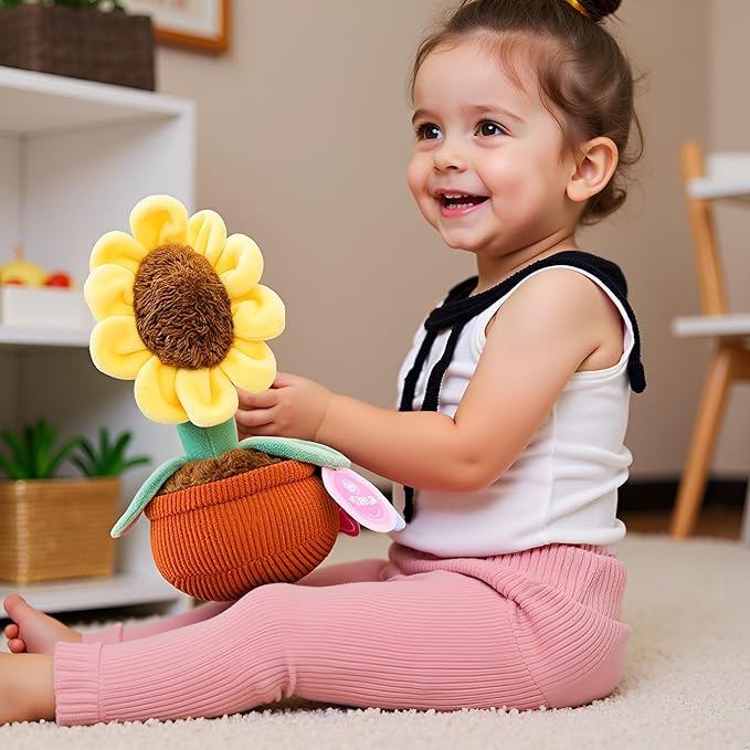 Ryttir 10" Vogue-Desk Botanical Plush Set,Flower Pillow & Evergreen Tree Stuffed Animal in Fabric Pots - Realistic Stuffed Sunflower + Plant Plush Home Decor