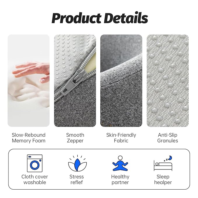 xiaomubiao Face Down Pillows for Massage Table, Massage Headrest for Bed, Face Pillow for Stomach Sleeping, BBL Pillow After Surgery Post Eye Surgery & Vitrectomy Recovery, Removable Cover Grey