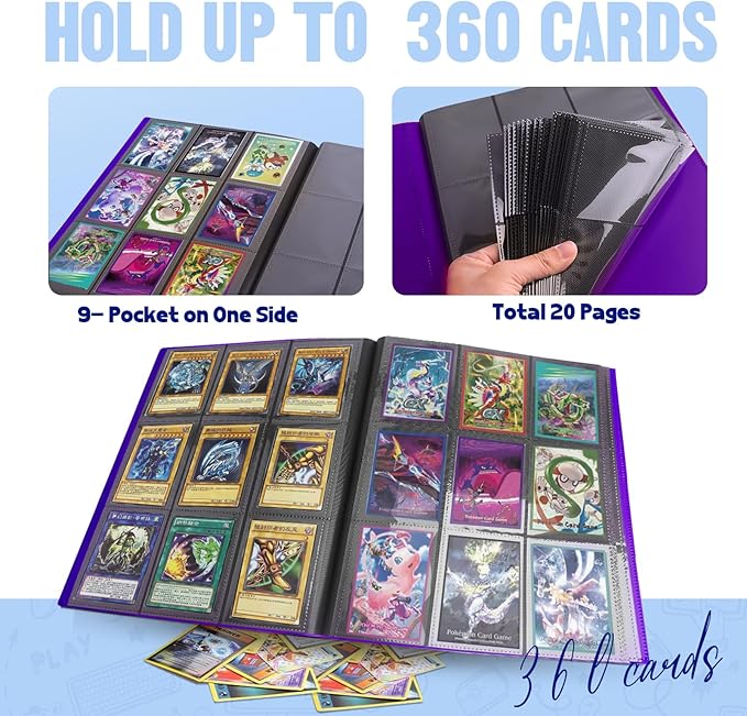 Card Binder 9-Pockets, Trading Card Binder, 20 Pages, 360 Card Capacity Collection Binder, Card Folder for MTG, TCG, Game Cards & Sports Cards（Purple）