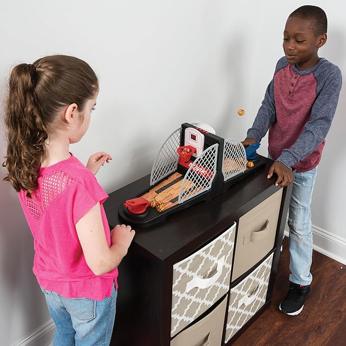 EastPoint Tabletop Movin Hoops Arcade Basketball Hoop - Black & Red 2-Player - Built-In LED Scoreboard & Basketball Gifts - Spring-Loaded Launchers for Boys Toys Age 5-10, Durable Plastic Construction