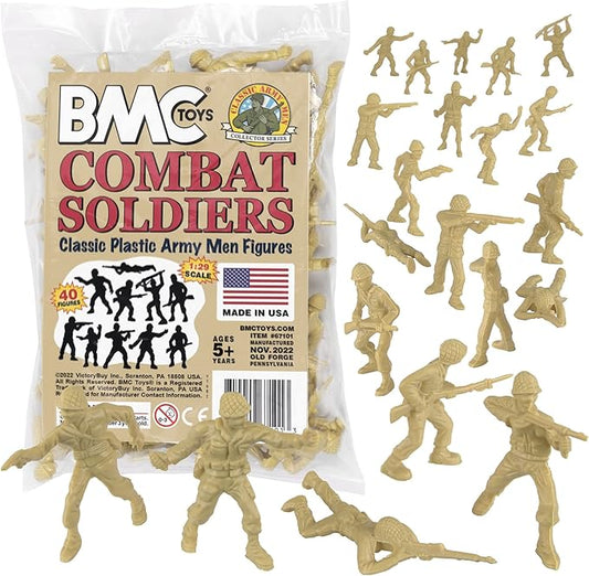 BMC Classic Tan Plastic Army Men - 40pc WW2 Soldier Figures - Made in USA
