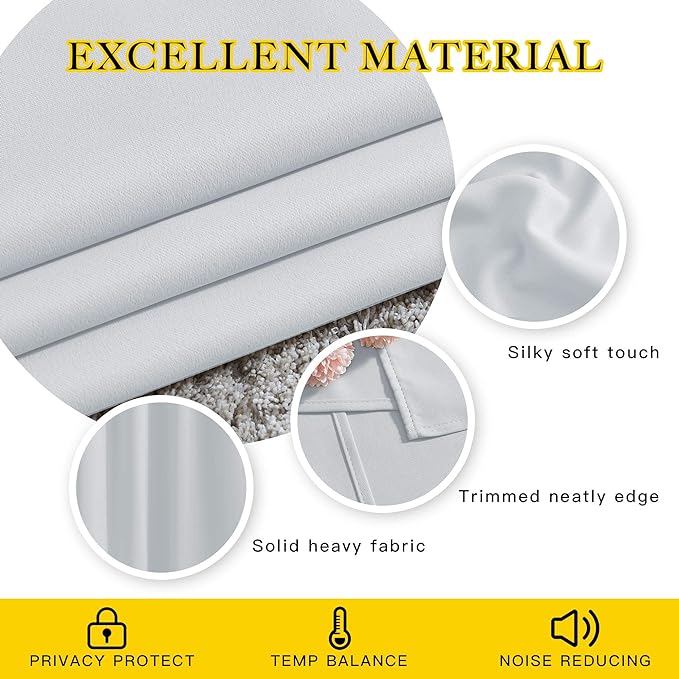 NICETOWN Room Darkening Curtains for Nursery, Grommet Thermal Insulated Light Blocking Window Treatments Sound Reducing for Bedroom, W37 x L72, 2 Panels, Greyish White