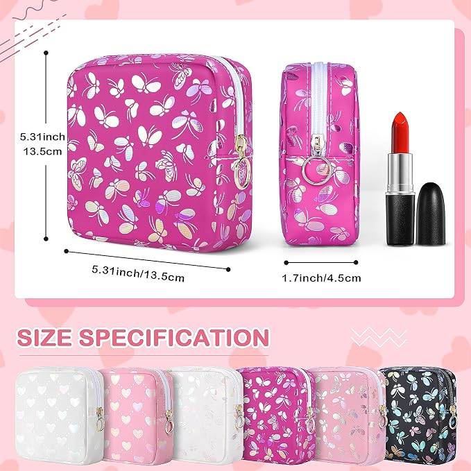 Likesing Tampon Holder for Purse, Leather Sanitary Napkin Storage Bag Period Bag Gift for Girls Women, Portable Sanitary Napkin Period Pad Pouch Tampon Bags for Purse(Rose red Butterfly)