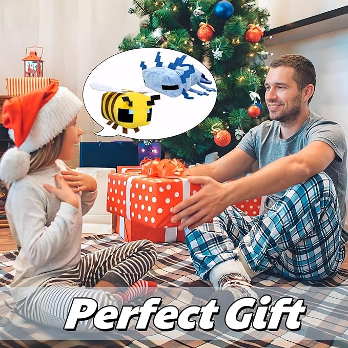 2-Pack-Game Plush，8-inch Bee Plush，12-inch Axolotl Stuffed Toys，Stuffed Animals Toys for Boys Girl,Great Choice for Soft Pillow Deccorations