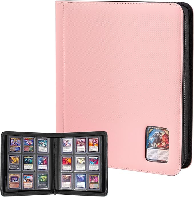 ProCase Top Loader Binder, 9 Pocket Holds 324 Toploaders, Waterproof PU Leather with Non-PVC Pockets for Trading Cards or Sports Cards, Compatible with TCG, MTG in 3"x4" Toploader -Pink
