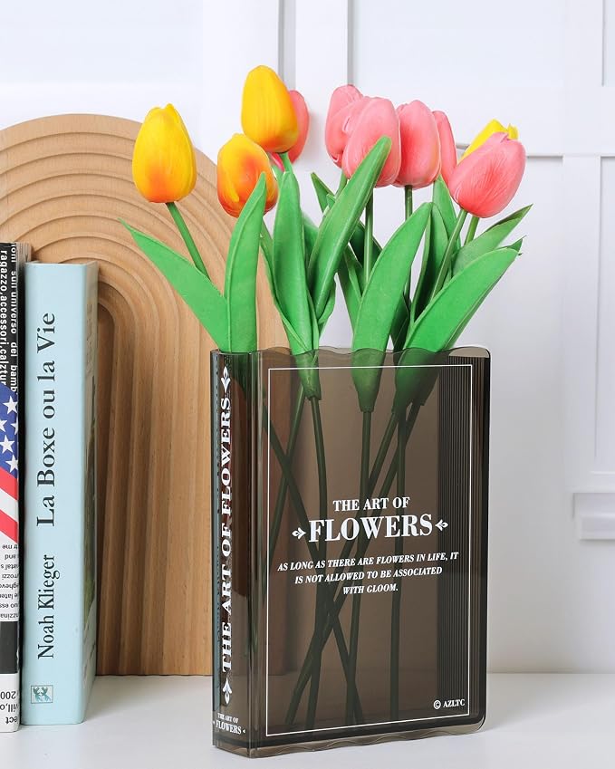 Book-Shaped Flower Vase, Cute Unique Black Vase for Home Bookshelf Decor | Acrylic Flowers Vases,Must-Have for Home, Bookshelf, Bedroom, Office Decor for Women, Teacher Gift - Like Mothers Day
