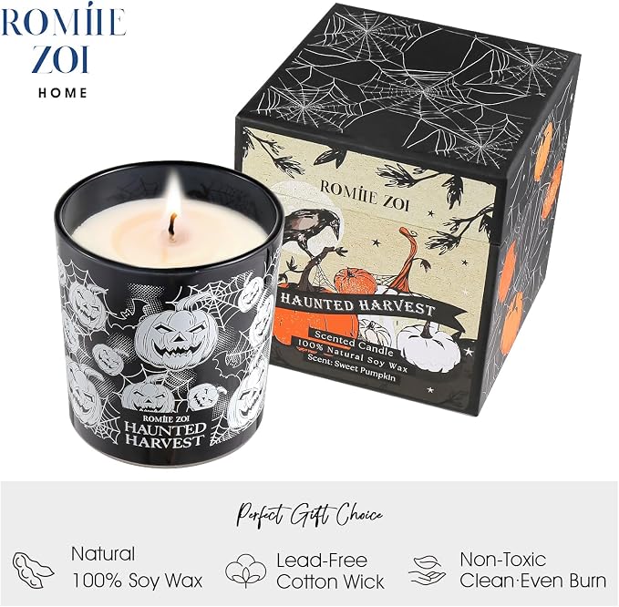 ROMIIE ZOI Scented Candle - Haunted Harvest Halloween - 6oz Soy Wax Candle for Autumn, Gift for Her/Him