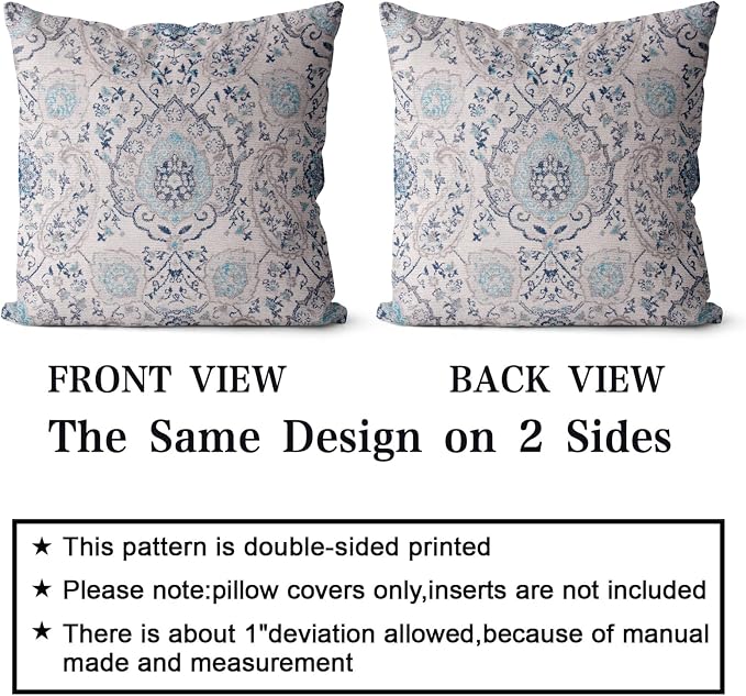 Snycler Boho Throw Pillow Covers 22x22 inch Set of 2 Terracotta Rust Blue Colored Throw Pillows Double Sided Boho Home Soft Decor for Bedroom Living Room Couch & Sofa (No Inserts)