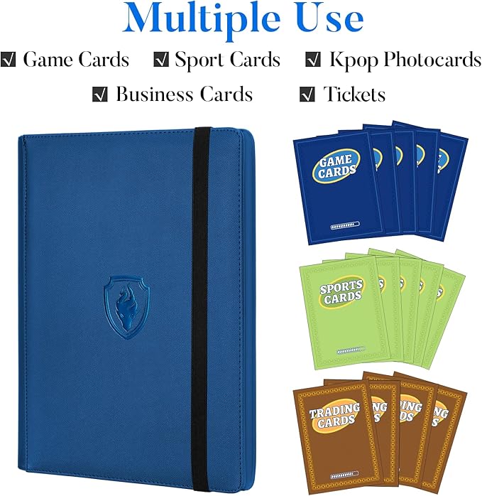 Premium 9 Pocket Card Binder for 360 Cards, Fabmaker PU Cover Trading Card Binder, Sturdy Card Collection Album, Sleek Card Holder Folders for Game Cards & Sports Cards, Royal Blue