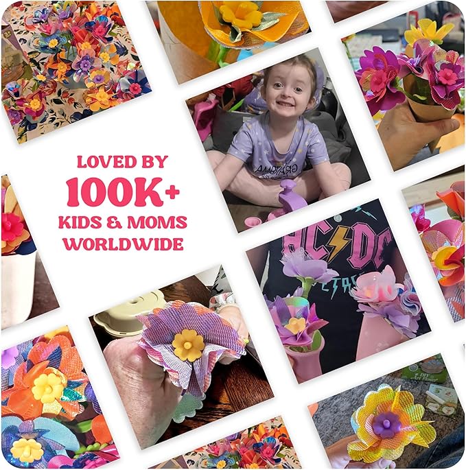 oPapaya Fabric Flower Bouquets Toys for Girls - DIY Kits for Kids w/Markers & Cards - Arts & Crafts for 4 5 6 7 8 Year Toddler Girl - Educational Toys - Art and Craft Kits for Girls