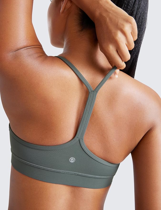 CRZ YOGA Butterluxe Y Back Sports Bras for Women - Padded Racerback Low Impact Spaghetti Thin Strap Workout Yoga Top
