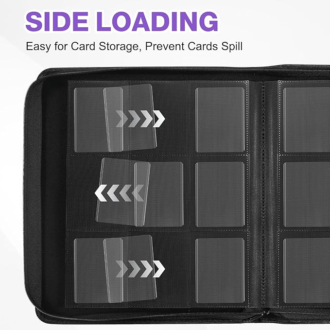 Toploader Binder, Holds 360 Toploaders, 100 Toploaders INCLUDED, 9-Pocket PU Cover Top Loader Binder for 3" x 4" Rigid Toploader, Ringless Double-Sided Toploader Card Binder for TCG, Sport Cards