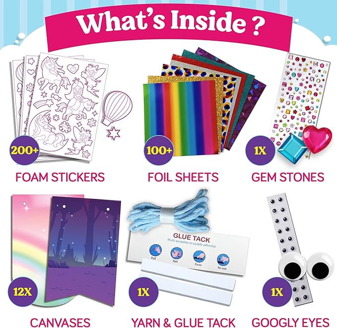 Foil Art Craft - Unicorn & Princess Sticker Activity Kit, Toddler Arts & Crafts for Kids, No Mess Kids Travel Toys, Games, Fun Birthday Gifts for Boys & Girls Ages 4, 5, 6, 7, 8, 9 Year Old