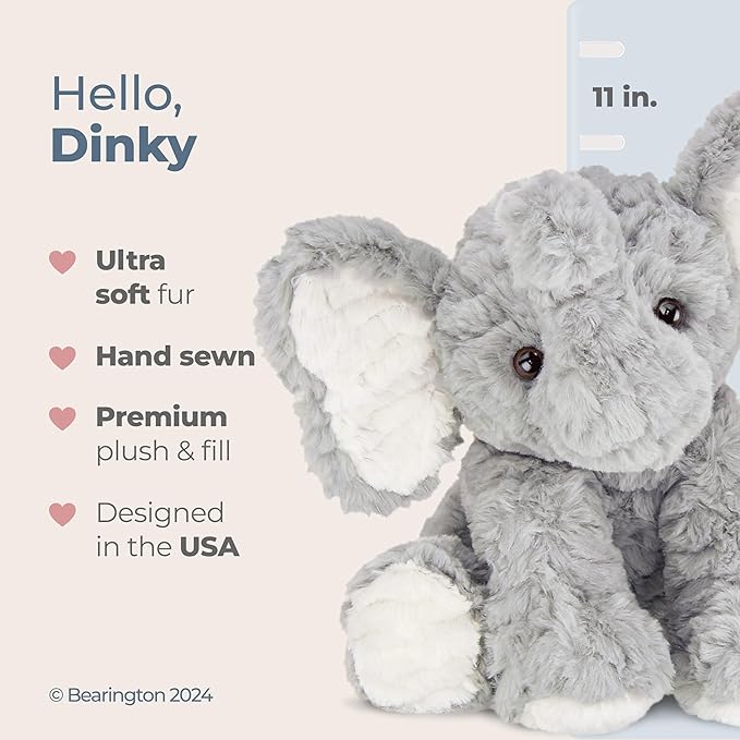Bearington Collection Dinky Plush Stuffed Elephant for Baby - 11-Inch Stuffed Animal