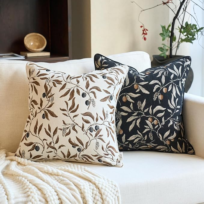 Alerfa Beige Floral Throw Pillow Cover 18 x 18 Inch Sqaure Luxury Decorative Pillow Cover for Couch Living Room Bedroom