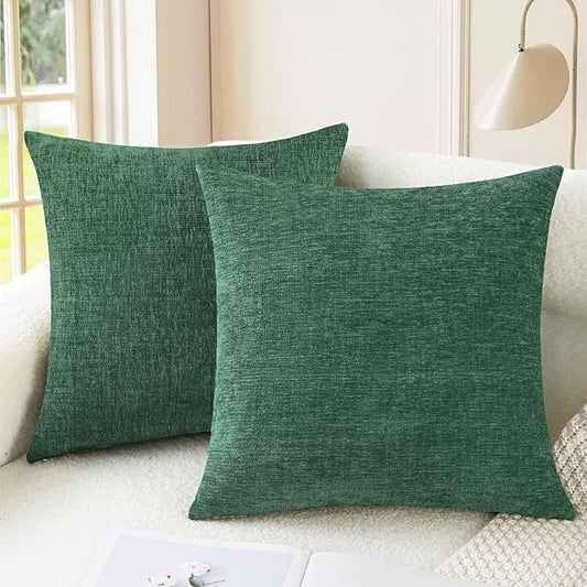 CaliTime Decorative Couch Throw Pillow Covers 22 X 22 Inches Dark Green | Pack of 2, Cozy Chenille Cushion Cases for Sofa Bed Living Room Farmhouse Home