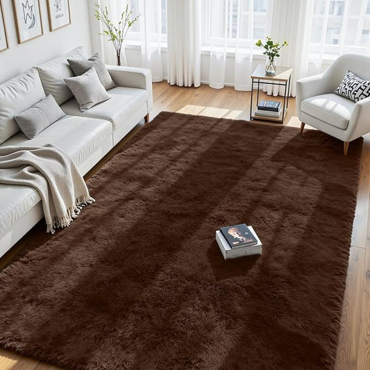 6x9 Area Rug for Living Room, Ultra Soft Fluffy Brown Rugs for Bedroom, Non Slip Large Shag Carpet, Fuzzy Plush Nursery Rug, Thick Washable Indoor Floor Carpets for Kids Office Dorm Home Decor