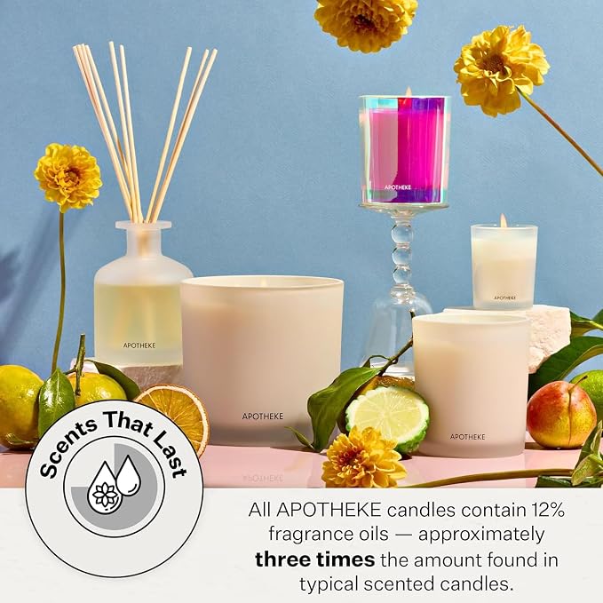Apotheke Signature Scented Candles for Home, Bergamot Tangerine - 10.5 oz - Soy Wax, Non Toxic, Large Jar White - Luxury Candle Gifts for Women & Men - Vanilla, Amber, Dahlia, and Champagne