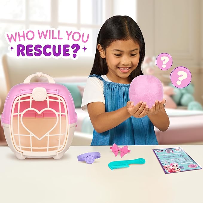 SCRUFFALUVS Pet Scruffs Pink - Mystery Plush Toy, 7.5" Tall - Wash to Reveal 1 of 3 Rescue Pets: Puppy, Bunny, or Kitty - Includes 8.7" Deluxe Pet Carrier - Styles May Vary
