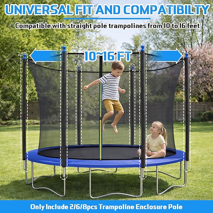 Trampoline Poles Replacement Lower and Upper Replacement Poles Universal Trampoline Enclosure Accessories with Straight Pole, Trampolines Foam Sleeve, Pole Caps, Hardware, Fit 8-16 ft