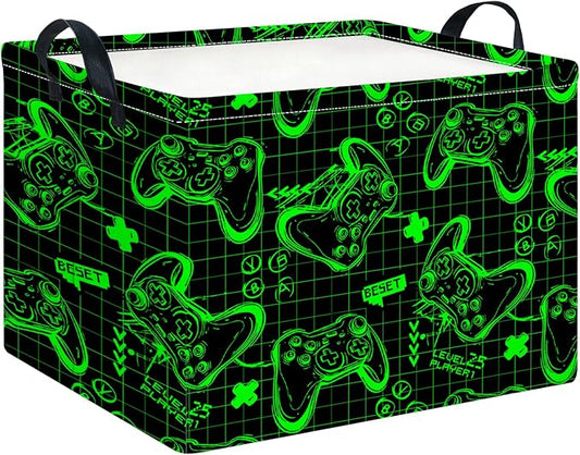 CLOCOR Rectangular Storage Basket Empty,Gift Basket,Waterproof Storage Bin,Room Decor(Fluorescent Green Game)