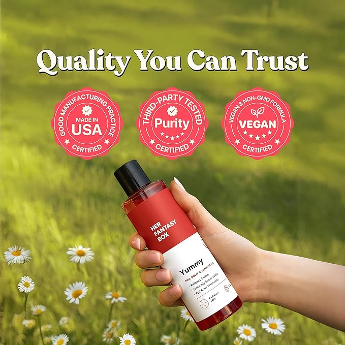 Her Fantasy Box Yummy | Body Wash - Indulgent, Luxurious Body Wash for Deep Cleansing, Moisturizing, and Nourishing Skin - Refreshing Scent for All Skin Types - 8 oz Shelf Life of 500 Days.