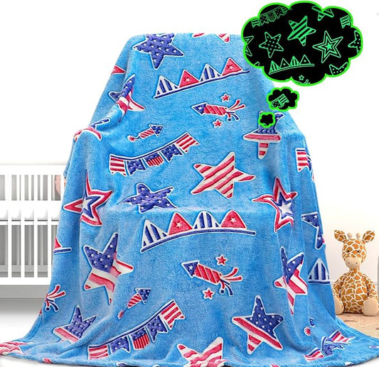 American Flag Blanket Glow in The Dark Blanket for Kids Boys Star Stripes Independence Day July 4th Decor