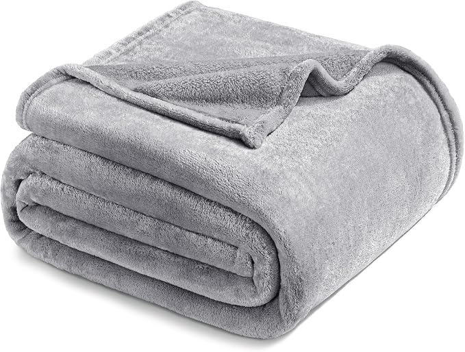 Exclusivo Mezcla Soft Fleece Blanket Queen Size for Bed, Light Grey | 90x90 Inches, Double-Sided Brushed Flannel, Lightweight Plush Cozy Blanket for Home Decor, All Season, Machine Washable