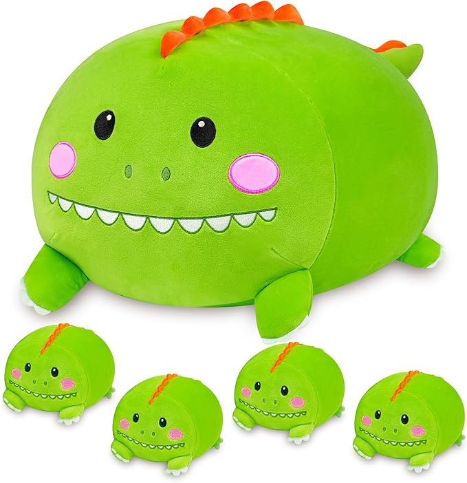 Dinosaur Plush, Stuffed Animal Set with 4 Baby Dinos, Soft Stuffed Toy Pillow, Cute Birthday Gift for Kids Boys Girls (15")