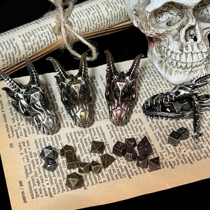2025 Dragon Necklace for DND Dice Set, 7-in-1 Dragon Metallic D&D Dice with Gift Case for Dungeons and Dragon Game, RPG Role Playing Table Game Gifts (Gold)