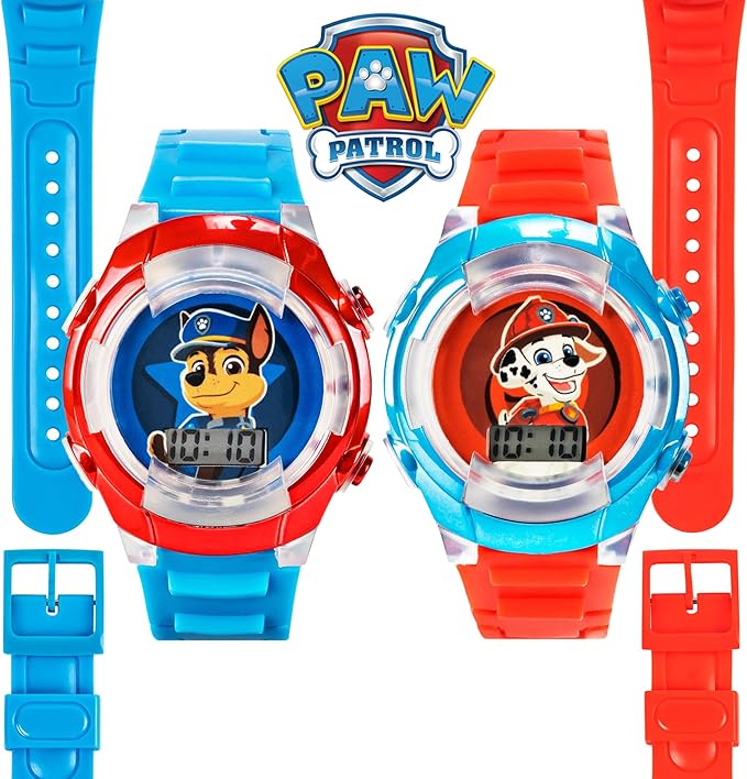 Paw Patrol Kids' Flashing LED Light-Up Feature - LCD Watch Set - Chase and Marshall Digital Watches