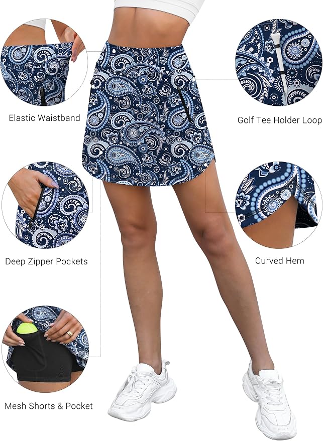 LouKeith Golf Skirts for Women Tennis Skirt with Zipper Pockets High Waisted Running Casual Athletic Skorts Built-in Shorts
