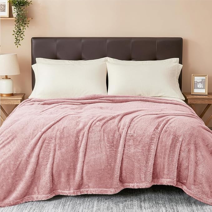 Exclusivo Mezcla Fuzzy Plush Fleece Bed Blanket Queen Size, Dusty Pink | 90x90 Inches, Super Soft and Cozy Bed Blanket, Fluffy Decorative Bedding for Livingroom, Bedroom, All Season