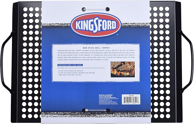 Kingsford Non-Stick Grill Topper Pan, Heavy Duty Carbon Steel BBQ Grilling Tray with Handles, Perforated Surface Helps Keep Small Foods from Falling Through Grates, 15.55 x 11.05 Inch - 6 Pack