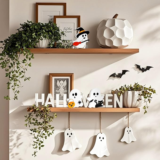 Cute Halloween Decorations Indoor-Cute Halloween Wooden Tiered Tray Decor, 3 Pcs Wooden Ghost Blocks Signs for Home Shelf Mantel Tabletop Office Party Fireplace