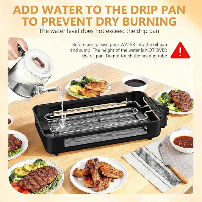 Electric Indoor Grill 1700W, 2 in 1 Smokeless Indoor Grill for Kitchen with Non-stick Removable Grill & Griddle Plate,Temperature Control Korean BBQ Grill with 3 Cheese Pans Dishwasher Safe